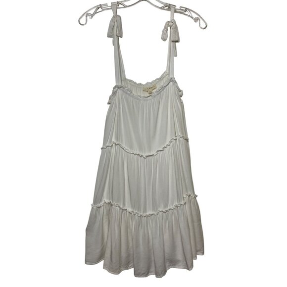 L.A. Hearts White Tiered Mini Dress Tie Straps & Ruffles‎ Size Small Boho Hippie - Picture 2 of 5